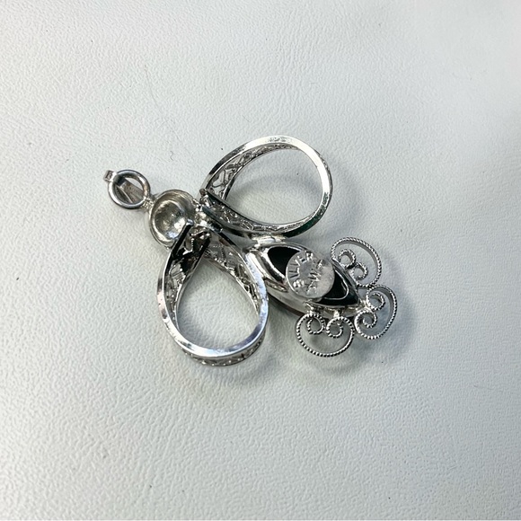 Vintage Alaska Black Diamond Sterling Silver Pendant & Brooch 1960’s Set - Picture 5 of 7